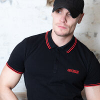 Capt. Berlin Polo-Shirt Black + Stripes Red