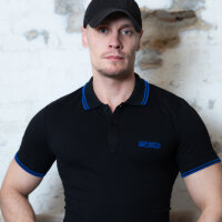 Capt. Berlin Polo-Shirt Black + Stripes Blue